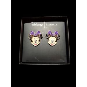 Disney Baublebar Minnie Mouse Stud Earrings Halloween Cat Ears Purple Bow NIB